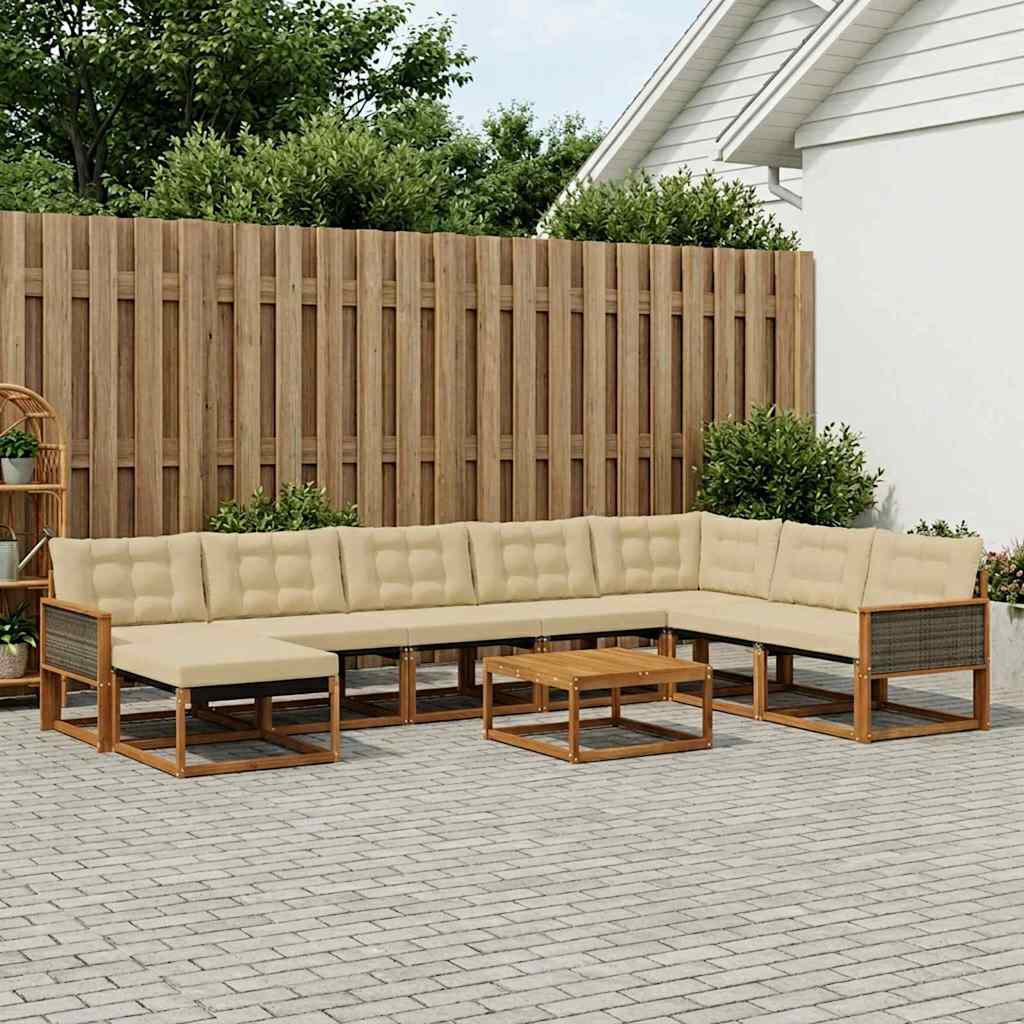 Outdoor-Sofagarnitur 9 pcs Natur und Beige Massivholz Akazie