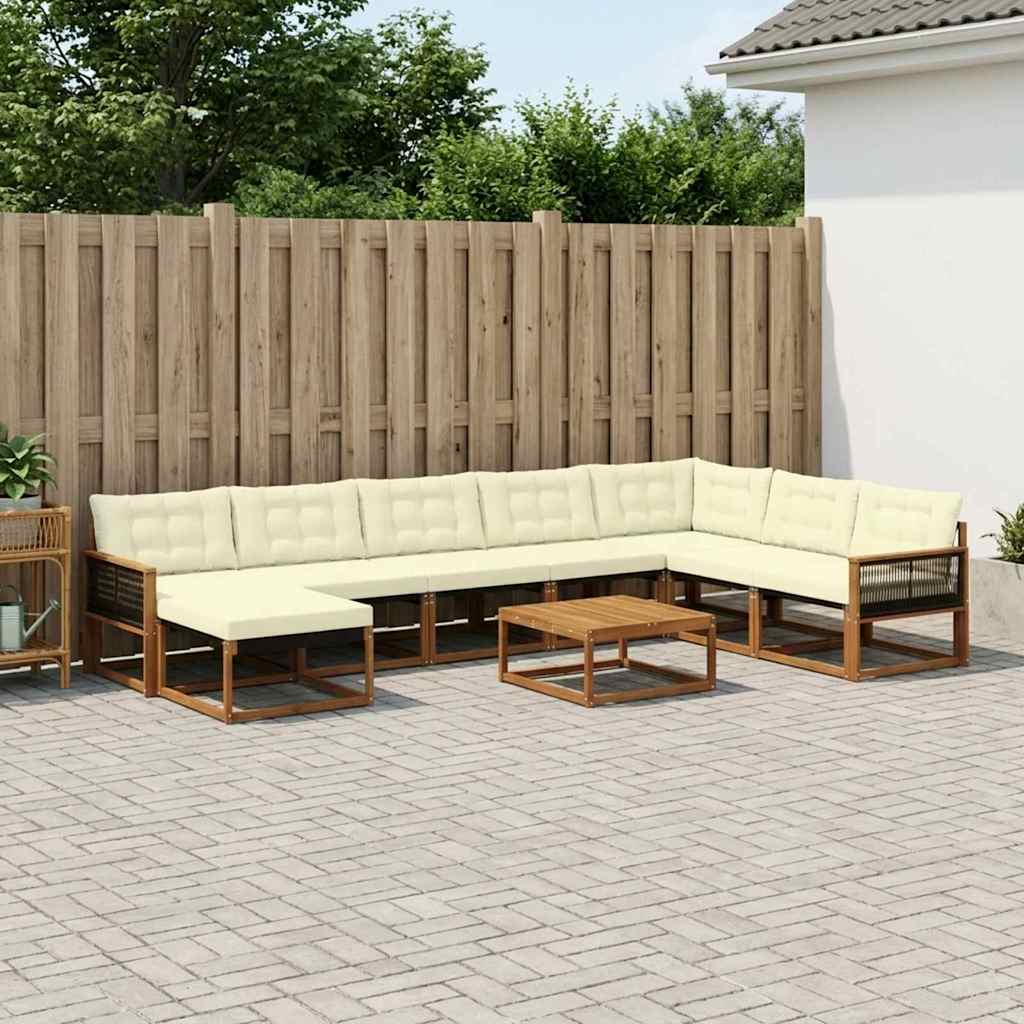 Outdoor-Sofagarnitur 9 pcs Natur und Creme Massivholz Akazie