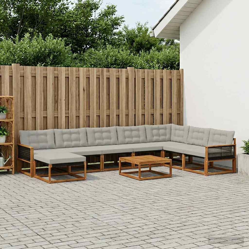 Outdoor-Sofagarnitur 9 pcs Natürlich und Hellgrau