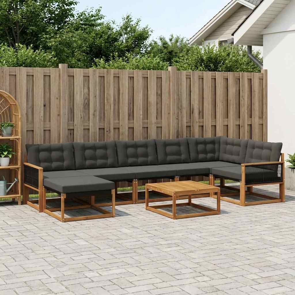 Outdoor-Sofagarnitur mit Kissen 9 pcs Natürlich und Schwarz