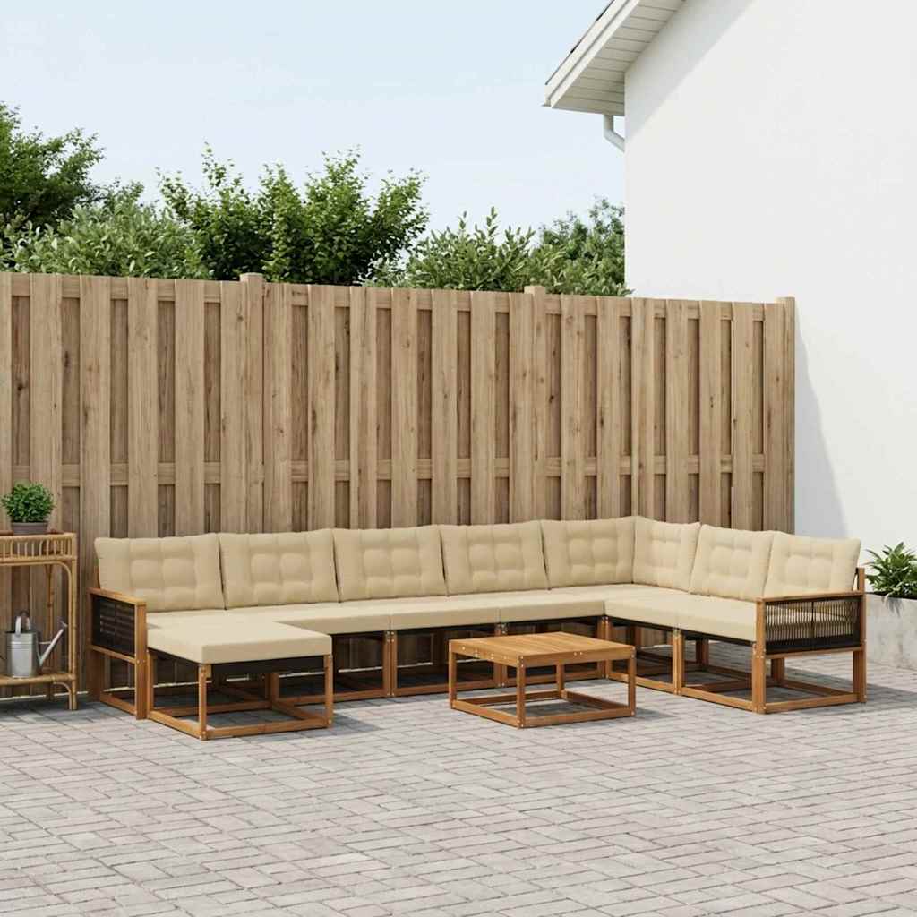 Outdoor-Sofagarnitur 9 pcs Natur und Beige Massivholz Akazie