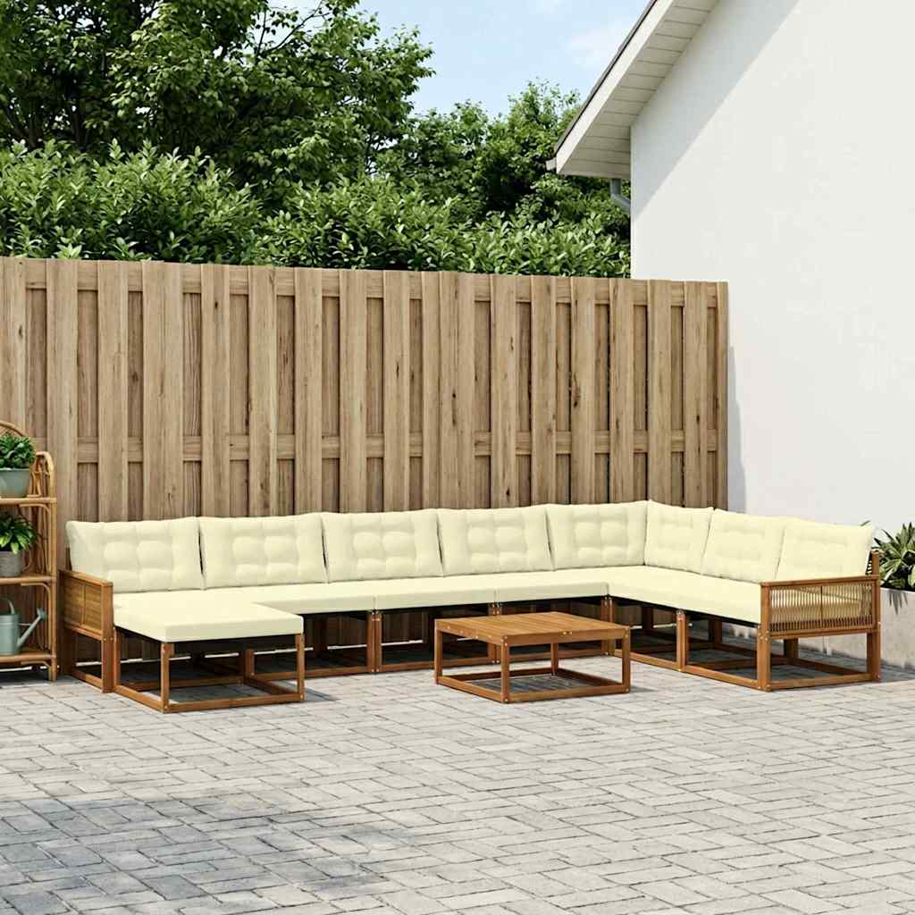 Outdoor-Sofagarnitur 9 pcs Natur und Creme Massivholz Akazie