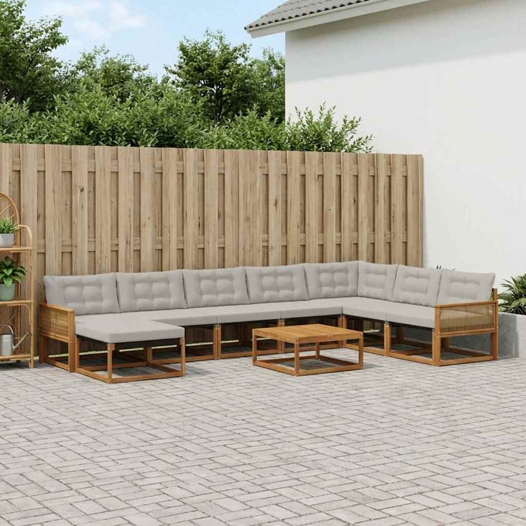 Outdoor-Sofagarnitur mit Kissen 9 pcs Natürlich und Hellgrau
