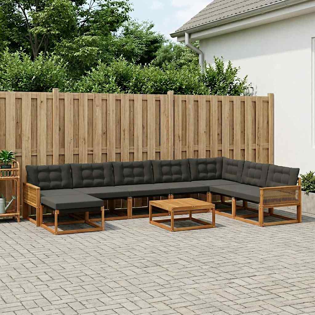 Outdoor-Sofagarnitur mit Kissen 9 pcs Natürlich und Schwarz