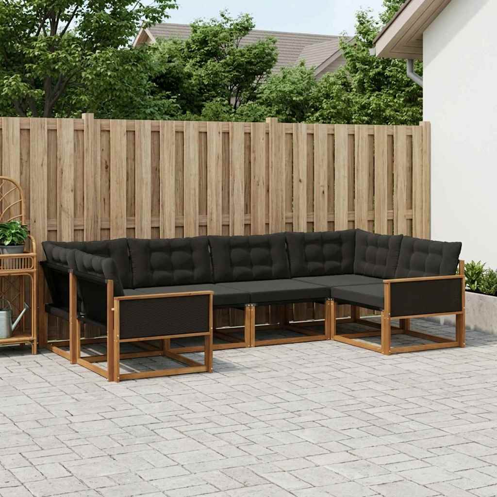 Outdoor-Sofagarnitur 6 stk. Natürlich und Schwarz