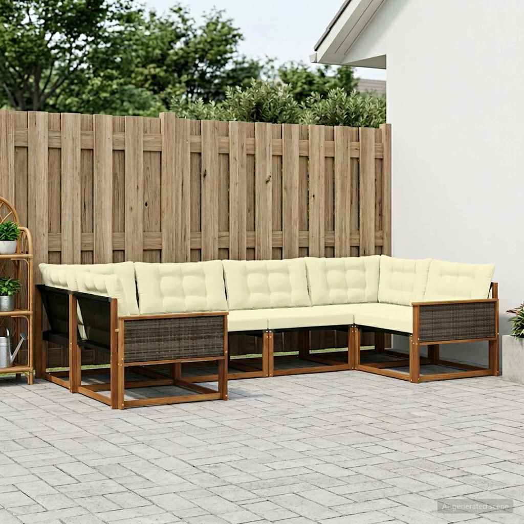 Outdoor-Sofagarnitur mit Kissen 6 pcs Natur und Creme