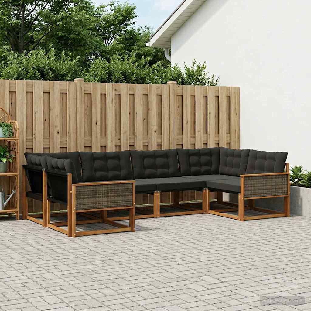 Outdoor-Sofagarnitur 6 stk. Natürlich und Schwarz