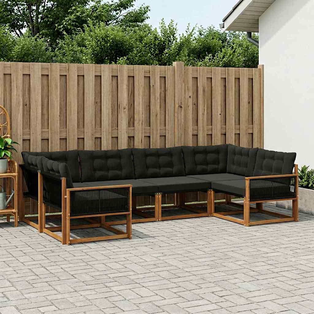 Outdoor-Sofagarnitur mit Kissen 6 pcs Natürlich und Schwarz