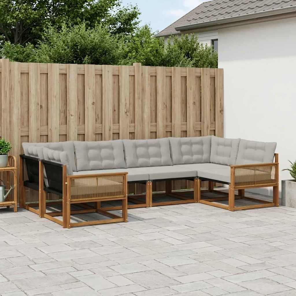 Outdoor-Sofagarnitur mit Kissen 6 pcs Natürlich und Hellgrau