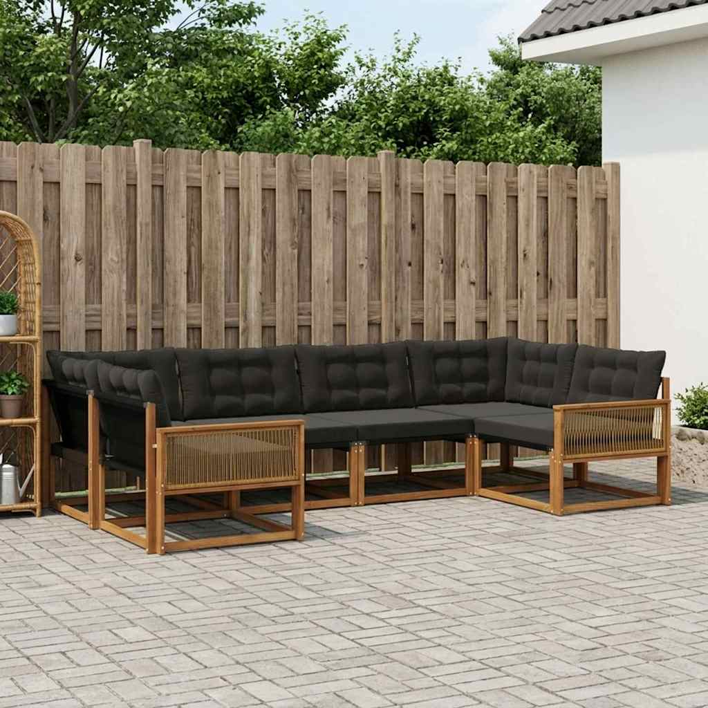 Outdoor-Sofagarnitur 6 stk. Natur und Schwarz