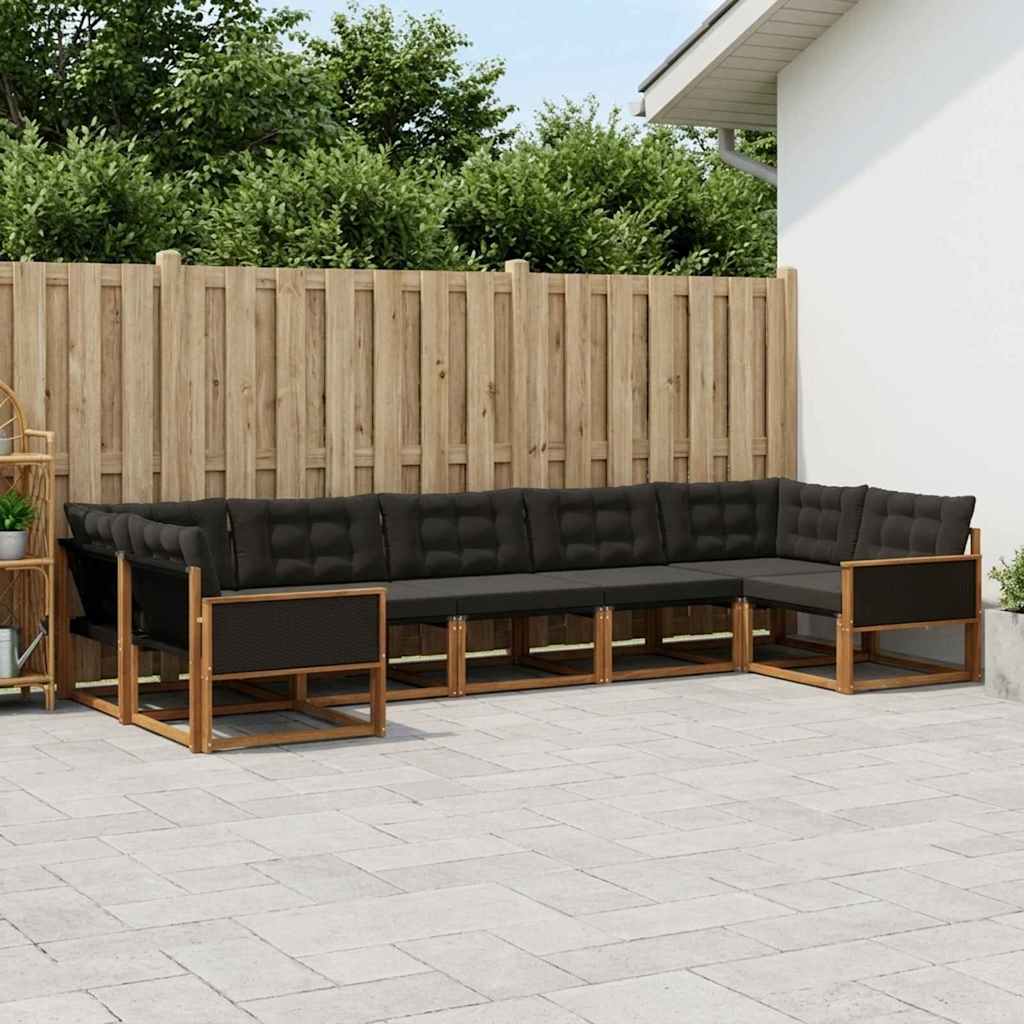 Outdoor-Sofagarnitur 7 stk. Natur und Schwarz