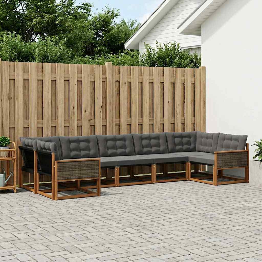 Outdoor-Sofagarnitur 7 stk. Natur und Schwarz