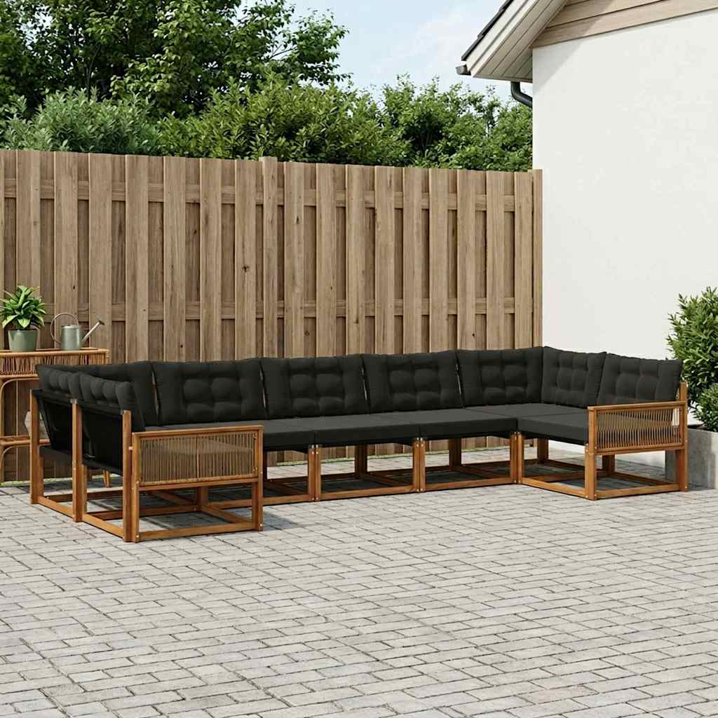 Outdoor-Sofagarnitur 7 stk. Natürlich und Schwarz