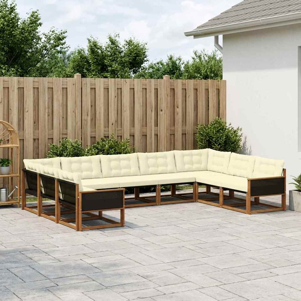 Outdoor-Sofagarnitur mit Kissen 9 pcs Natur und Creme
