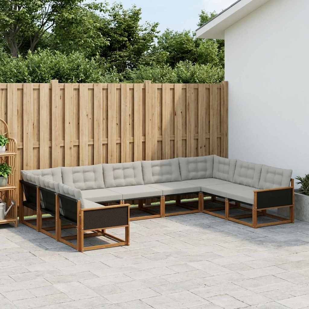 Outdoor-Sofagarnitur 9 stk. Natürlich und Hellgrau