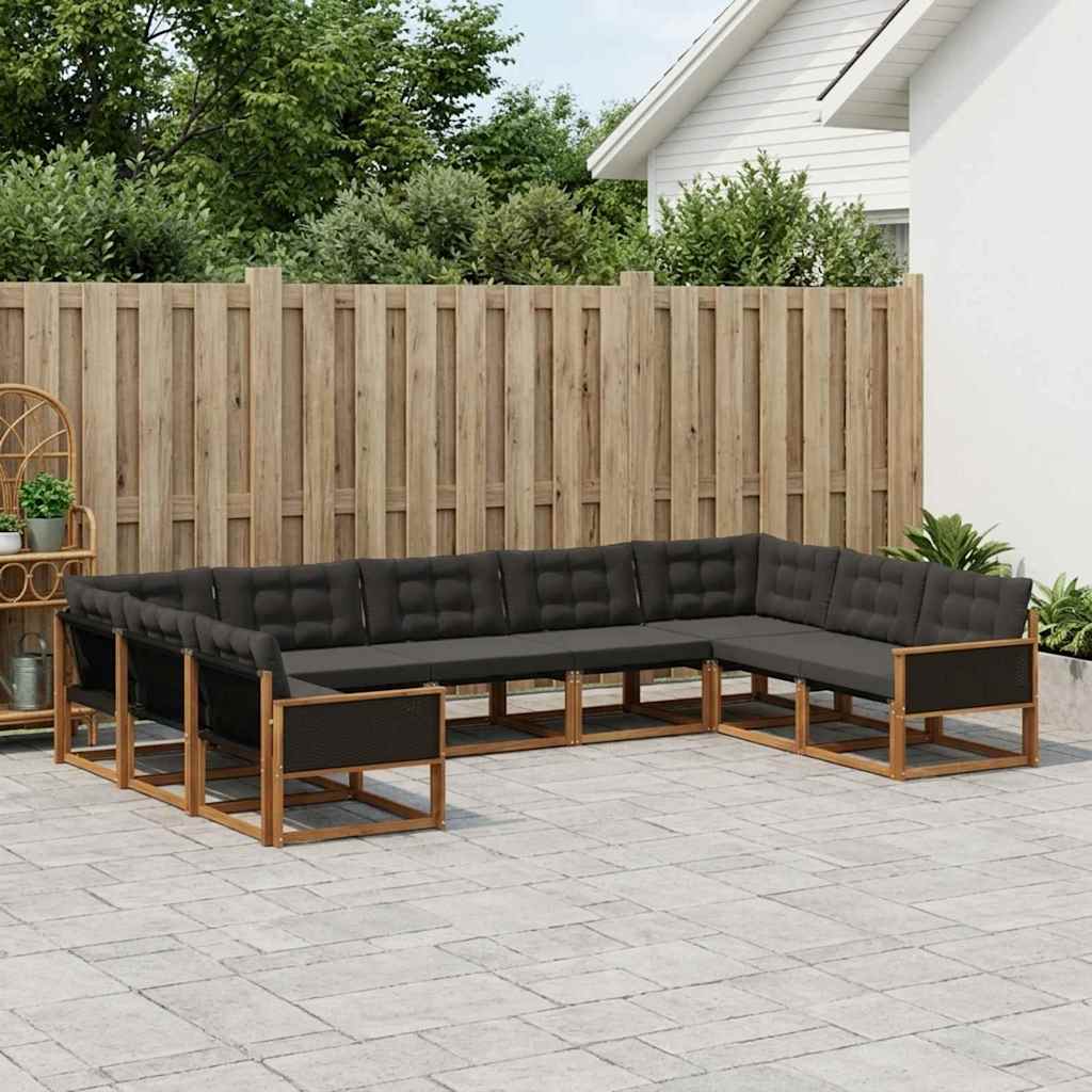 Outdoor-Sofagarnitur mit Kissen 9 pcs Natürlich und Schwarz