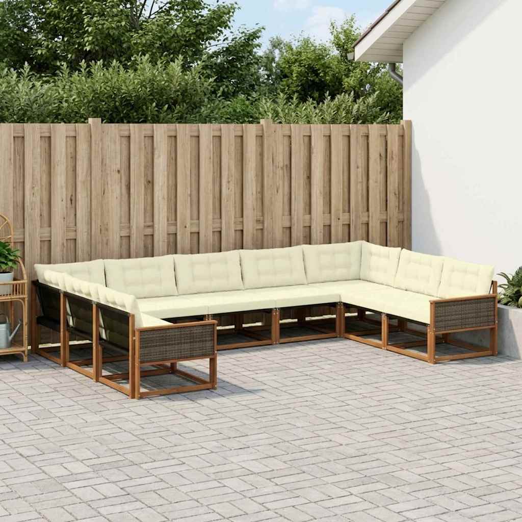 Outdoor-Sofagarnitur mit Kissen 9 pcs Natur und Creme