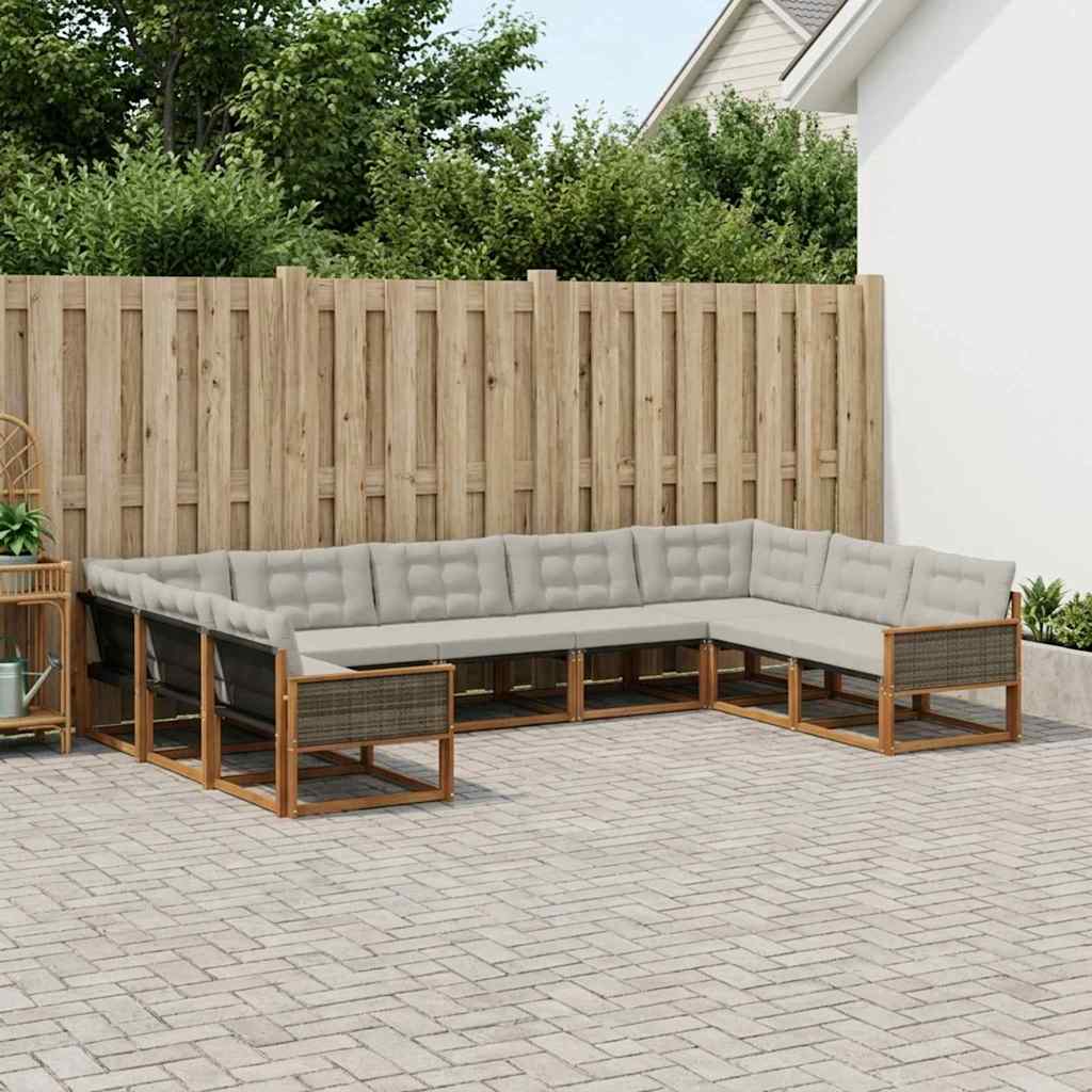 Outdoor-Sofagarnitur mit Kissen 9 pcs Natürlich und Hellgrau