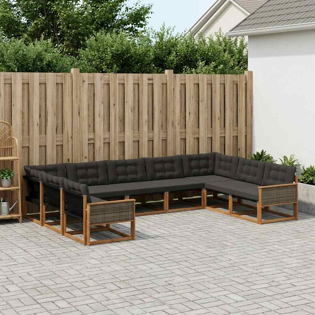 Outdoor-Sofagarnitur 9 stk. Natur und Schwarz