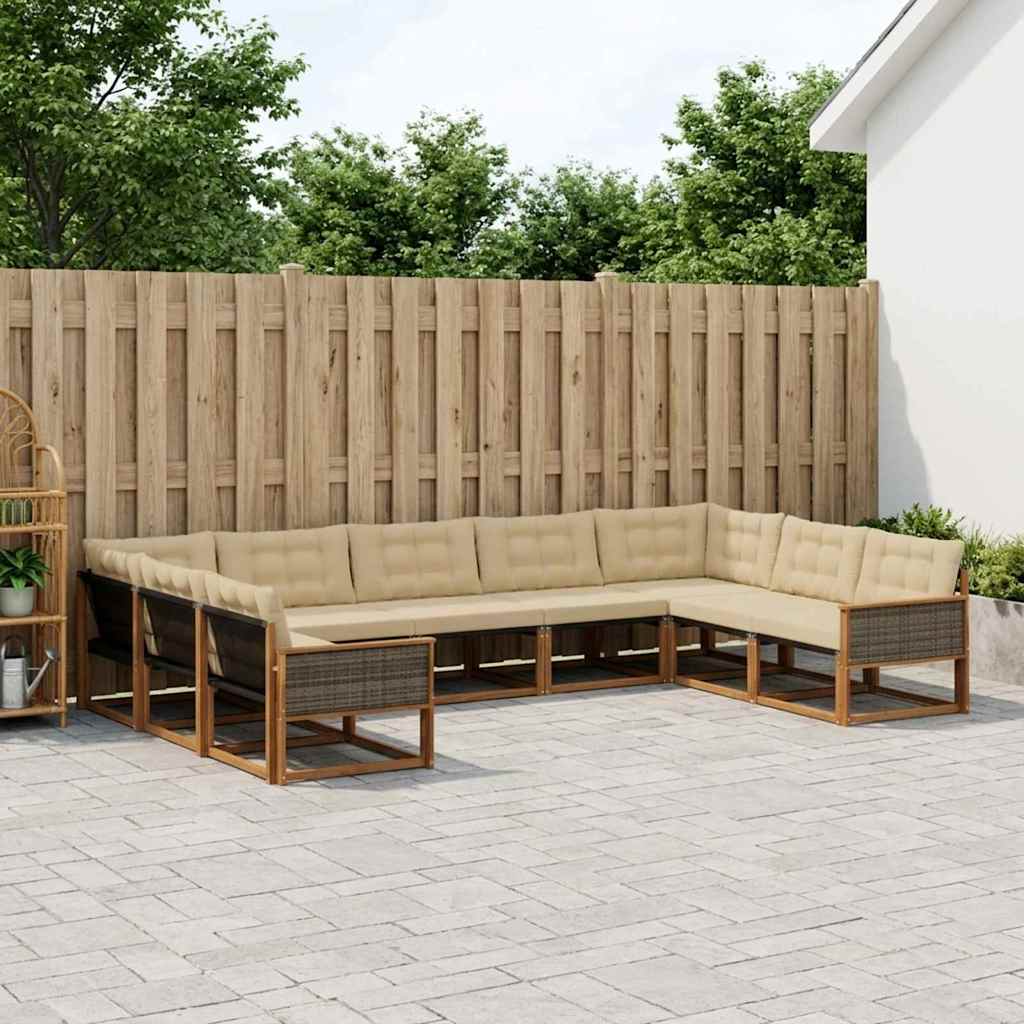 Outdoor-Sofagarnitur mit Kissen 9 pcs Natur und Beige