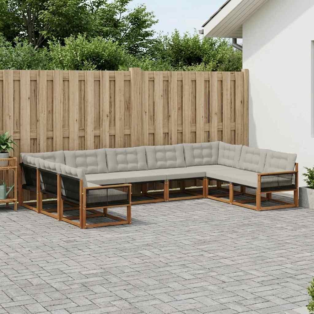 Outdoor-Sofagarnitur 9 stk. Natürlich und Hellgrau