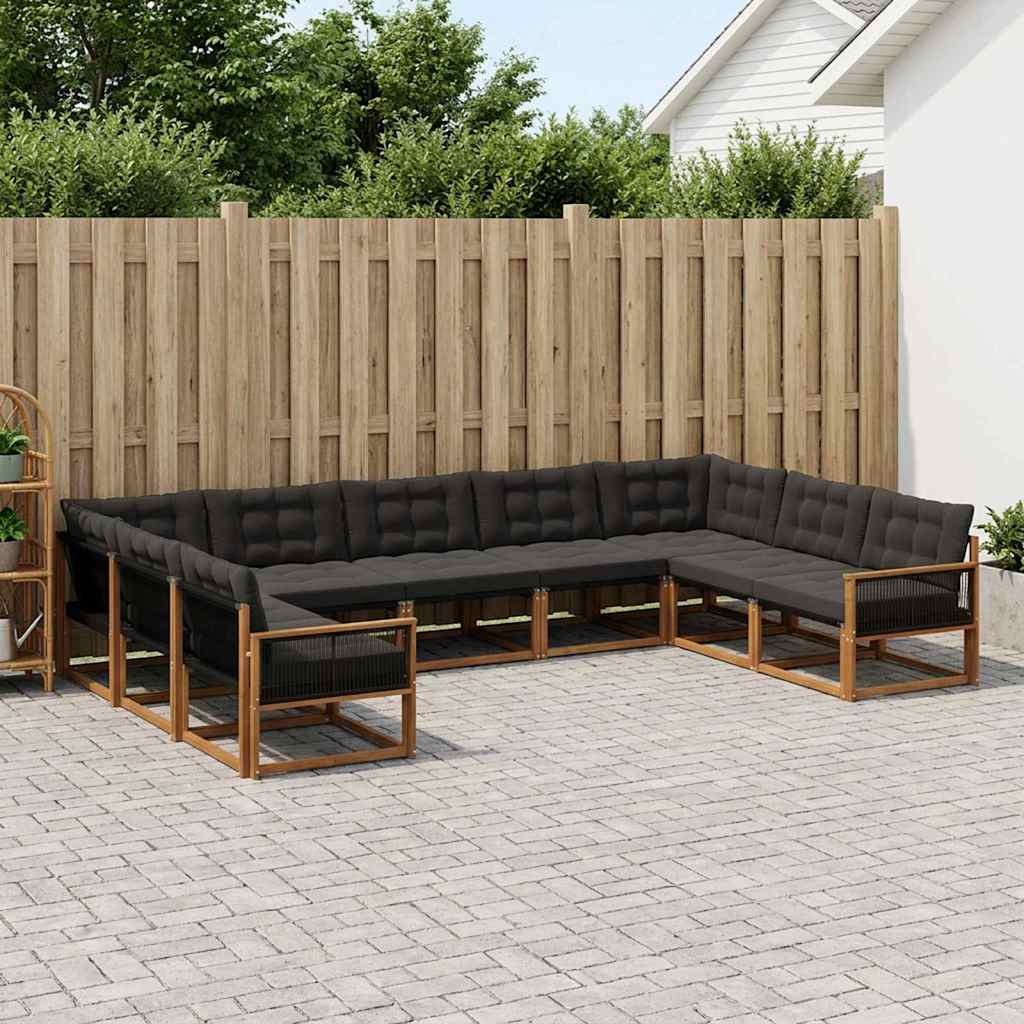 Outdoor-Sofagarnitur 9 stk. Natürlich und Schwarz