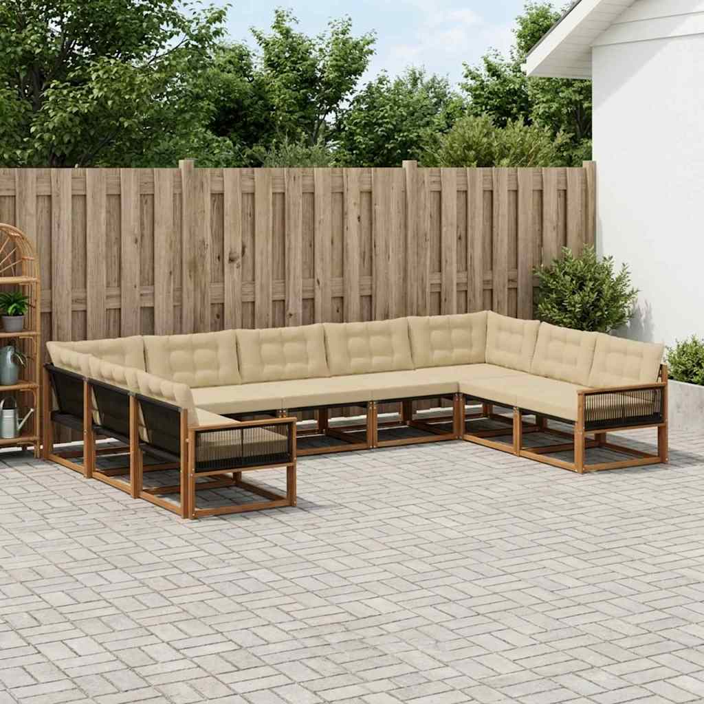 Outdoor-Sofagarnitur mit Kissen 9 pcs Natur und Beige