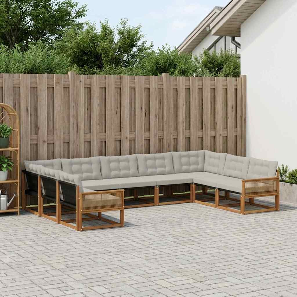 Outdoor-Sofagarnitur mit Kissen 9 pcs Natürlich und Hellgrau