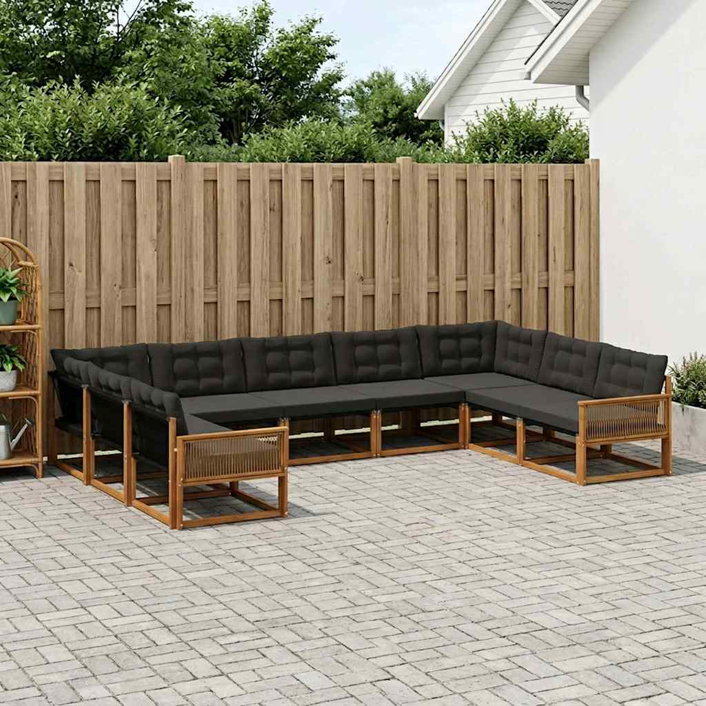 Outdoor-Sofagarnitur 9 stk. Natürlich und Schwarz