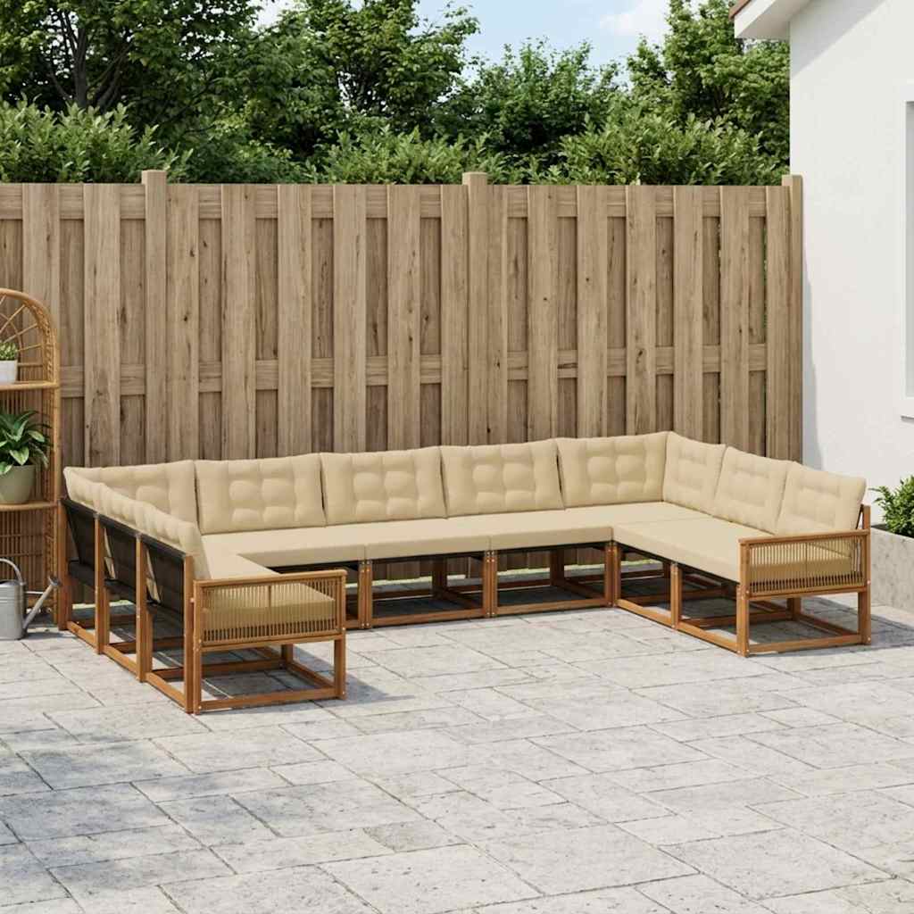 Outdoor-Sofagarnitur mit Kissen 9 pcs Natur und Beige