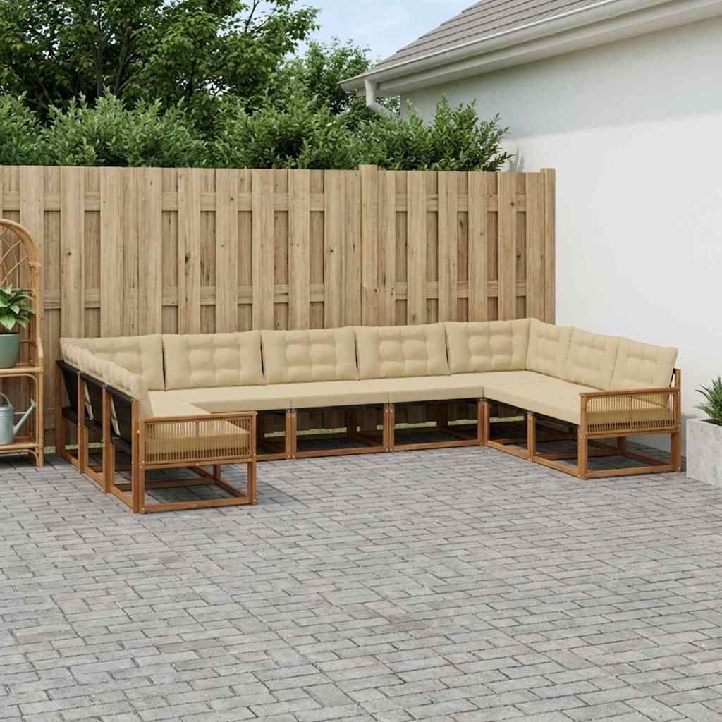 Outdoor-Sofagarnitur mit Kissen 9 pcs Natur und Beige