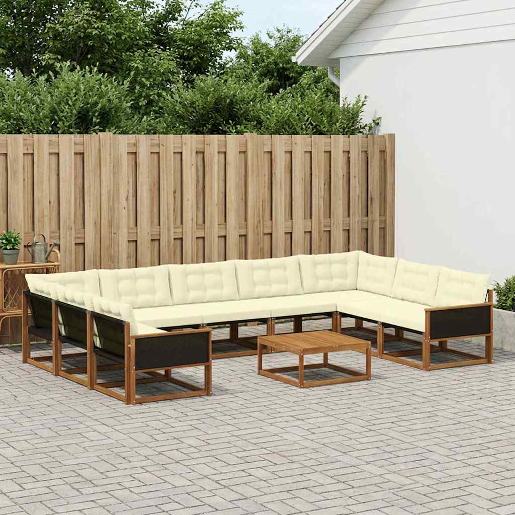 Outdoor-Sofagarnitur mit Kissen 10 pcs Natur und Creme