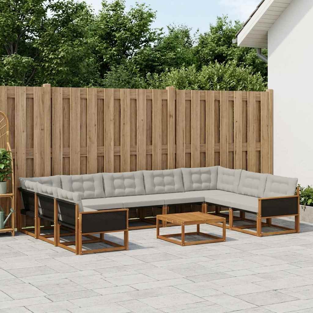 Outdoor-Sofagarnitur mit Kissen 10 pcs Natürlich und Hellgrau