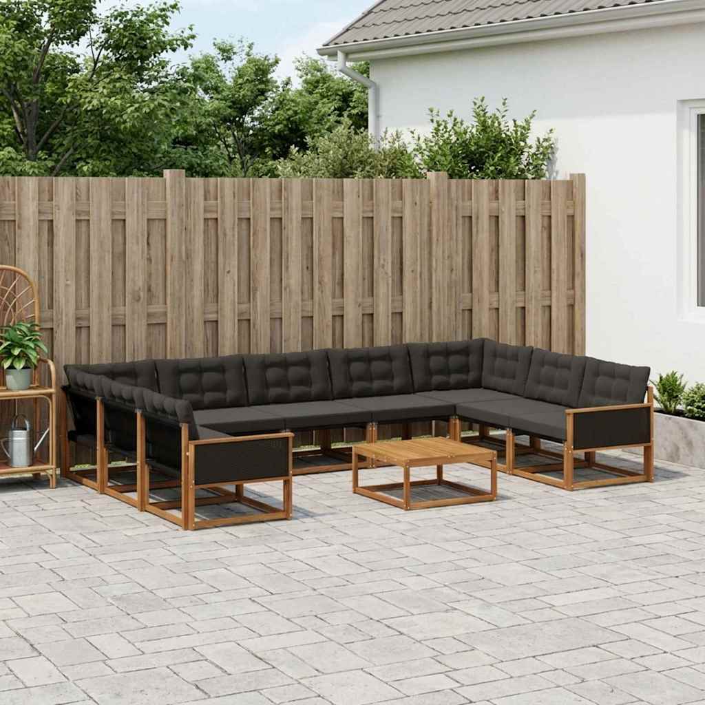 Outdoor-Sofagarnitur mit Kissen 10 pcs Natürlich und Schwarz