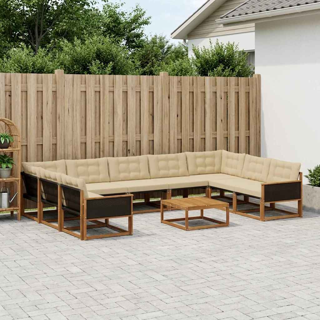 Outdoor-Sofagarnitur mit Kissen 10 pcs Natur und Beige