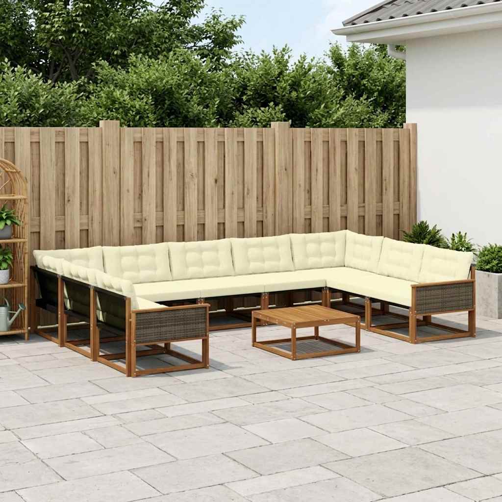 Outdoor-Sofagarnitur mit Kissen 10 pcs Natur und Creme