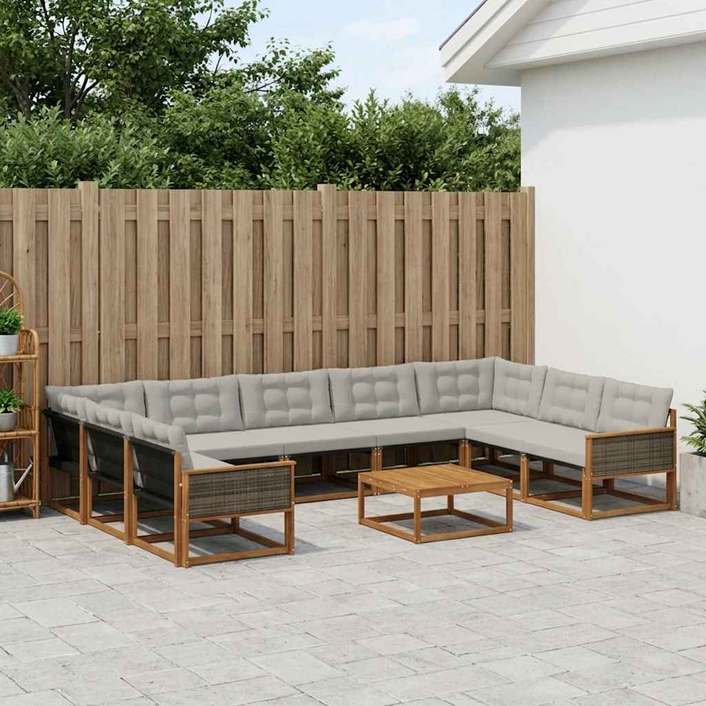 Outdoor-Sofagarnitur mit Kissen 10 pcs Natürlich und Hellgrau