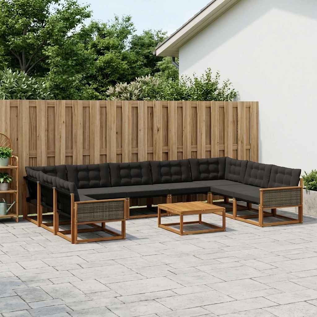 Outdoor-Sofagarnitur mit Kissen 10 pcs Natürlich und Schwarz