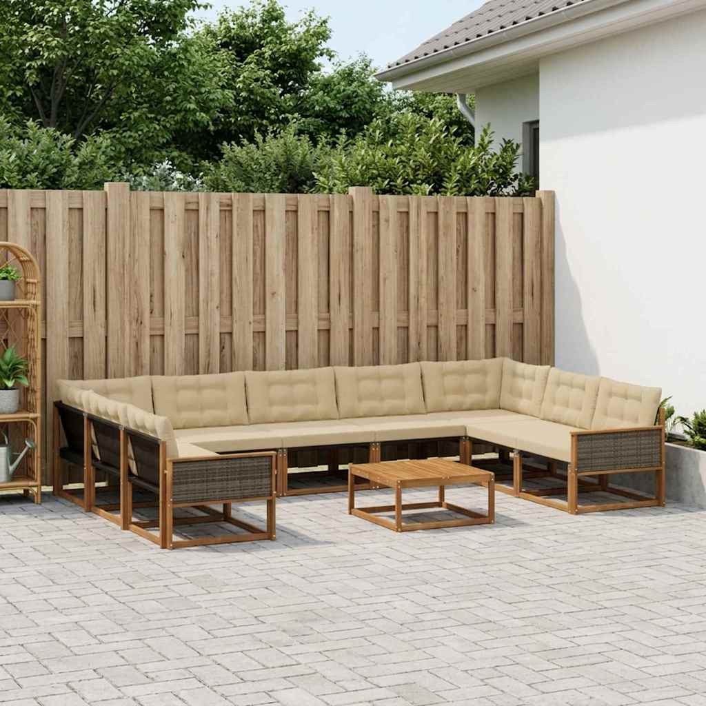 Outdoor-Sofagarnitur mit Kissen 10 pcs Natur und Beige