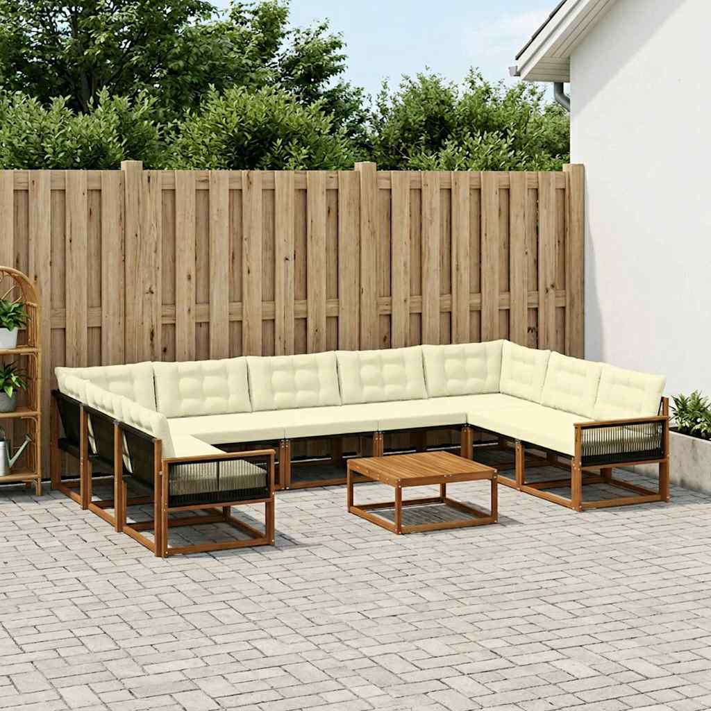 Outdoor-Sofagarnitur mit Kissen 10 pcs Natur und Creme