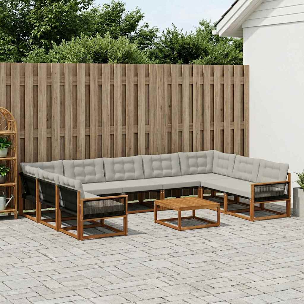 Outdoor-Sofagarnitur mit Kissen 10 pcs Natürlich und Hellgrau