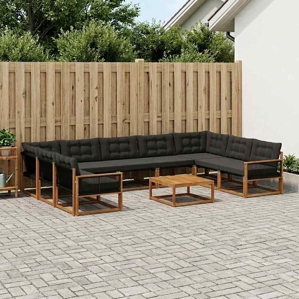 Outdoor-Sofagarnitur mit Kissen 10 pcs Natürlich und Schwarz