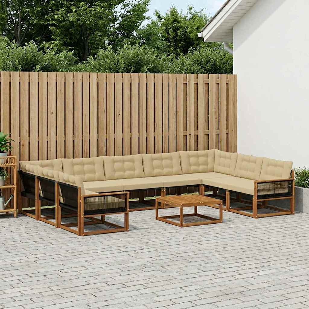 Outdoor-Sofagarnitur mit Kissen 10 pcs Natur und Beige