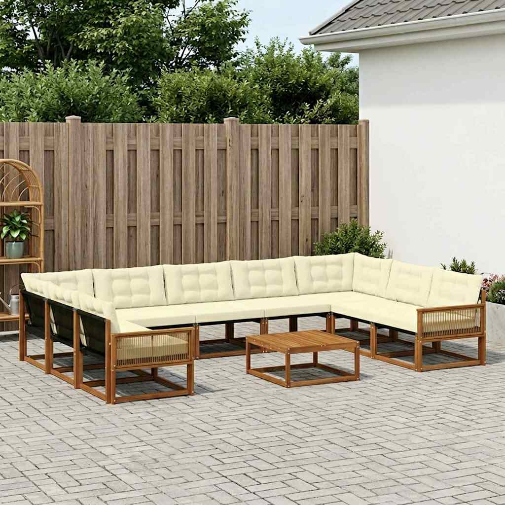 Outdoor-Sofagarnitur mit Kissen 10 pcs Natur und Creme