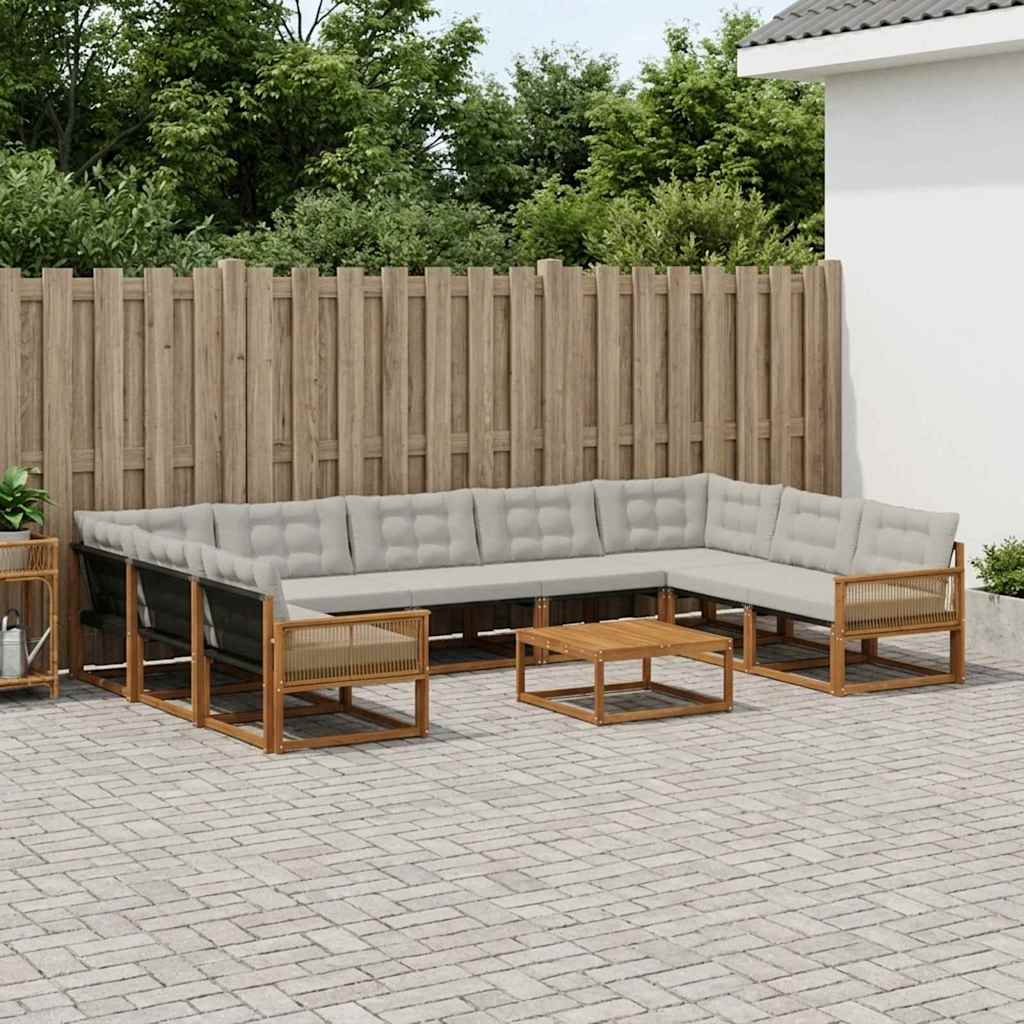 Outdoor-Sofagarnitur mit Kissen 10 pcs Natürlich und Hellgrau