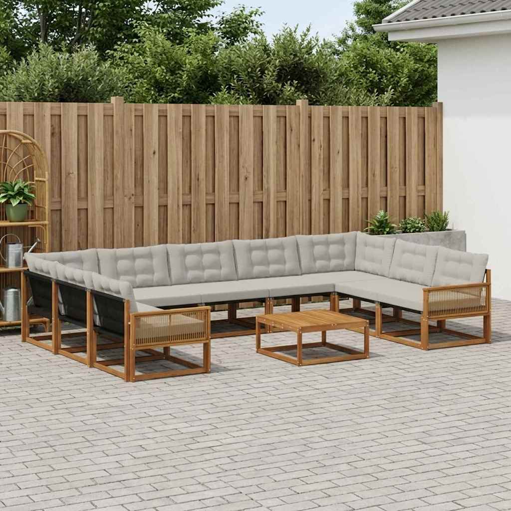 Outdoor-Sofagarnitur mit Kissen 10 pcs Natürlich und Hellgrau