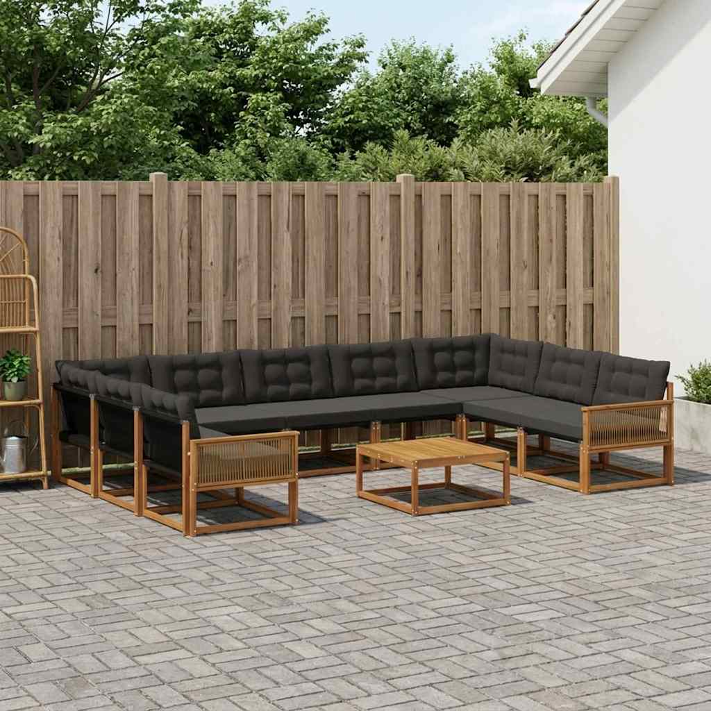 Outdoor-Sofagarnitur mit Kissen 10 pcs Natürlich und Schwarz