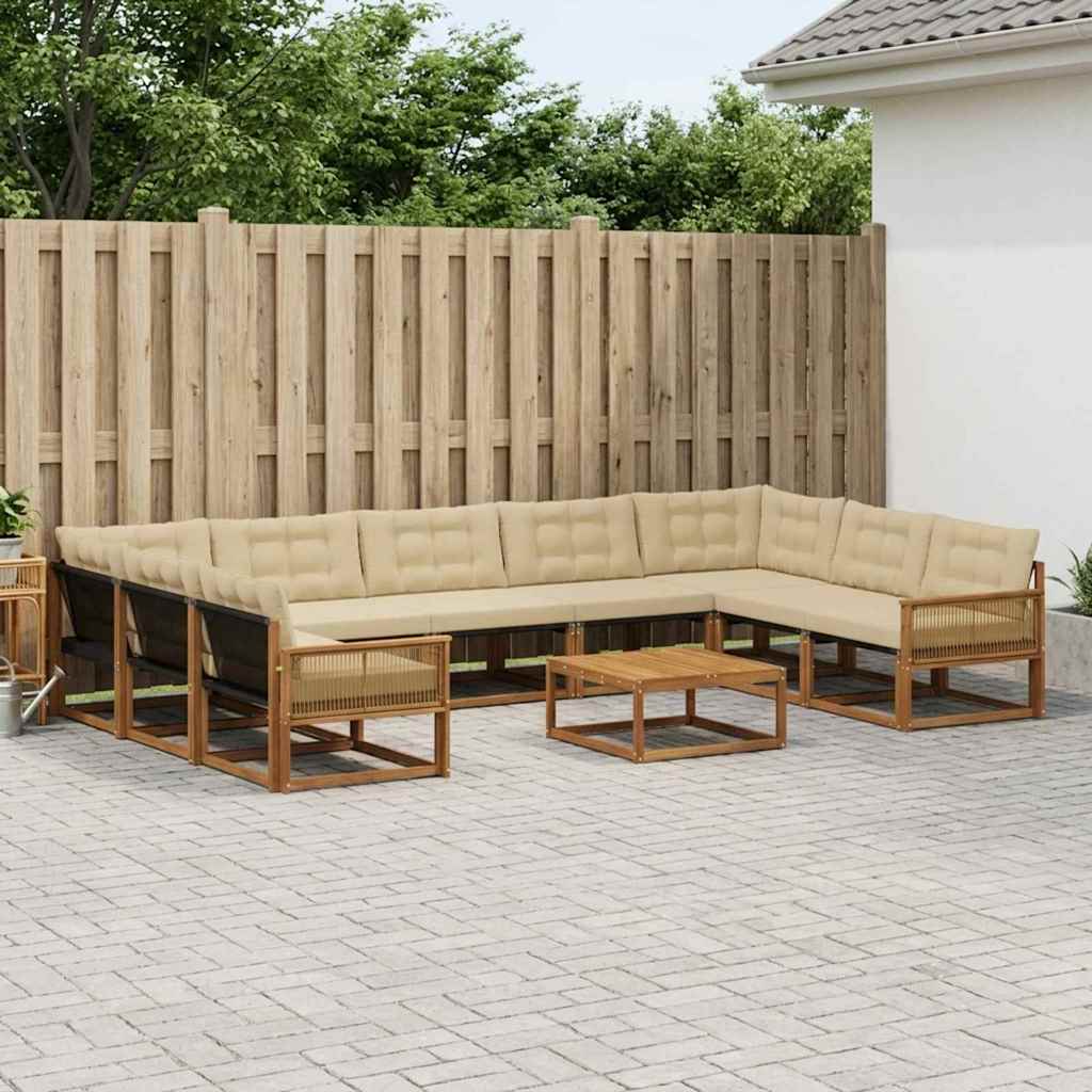 Outdoor-Sofagarnitur mit Kissen 10 pcs Natur und Beige