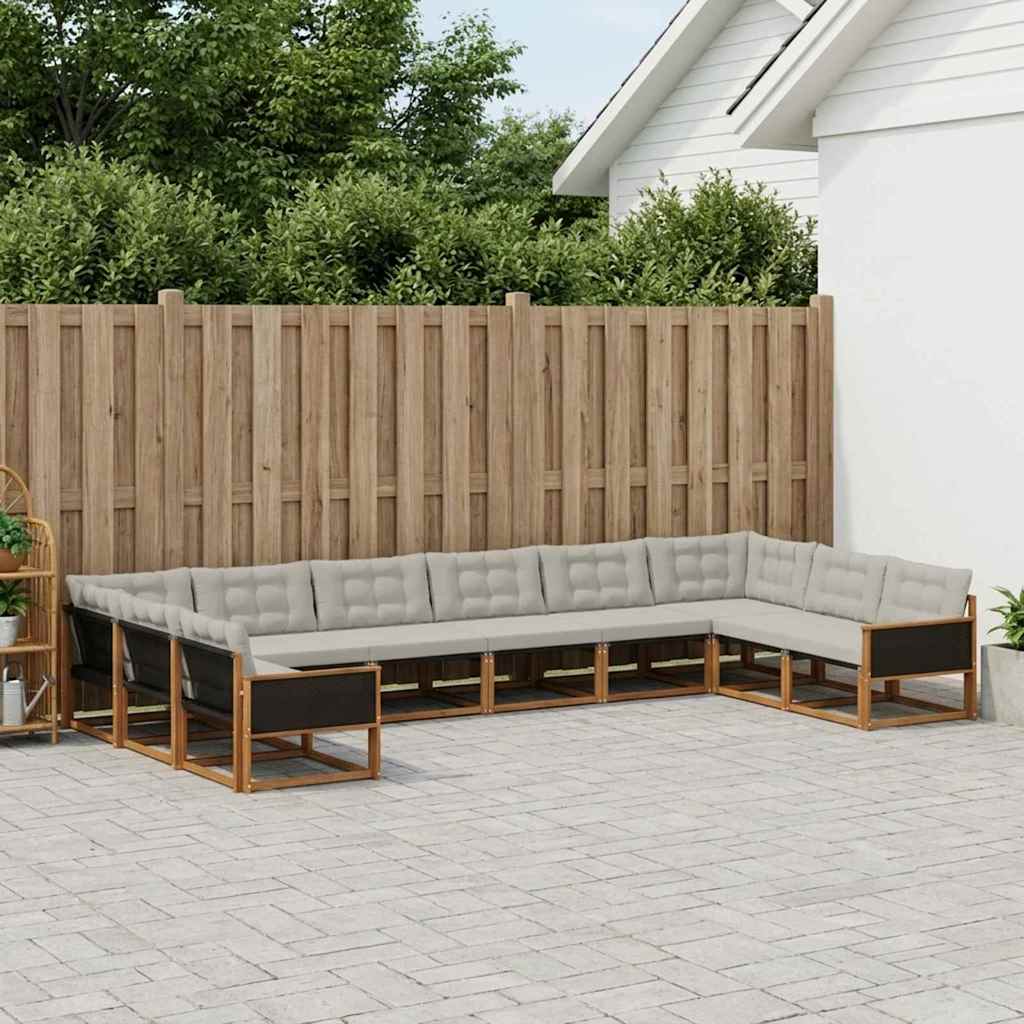 Outdoor-Sofagarnitur mit Kissen 10 pcs Natürlich und Hellgrau