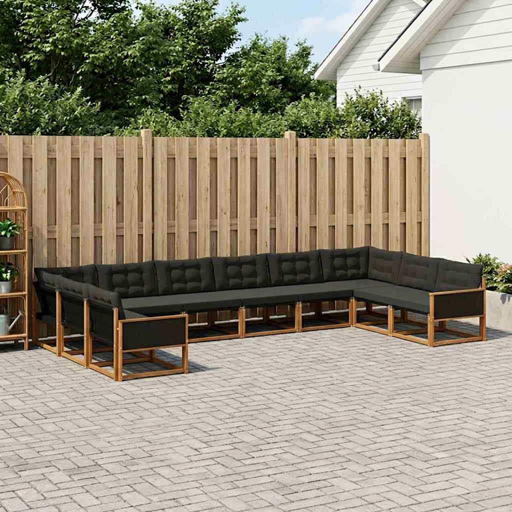 Outdoor-Sofagarnitur 10 stk. Natur und Schwarz